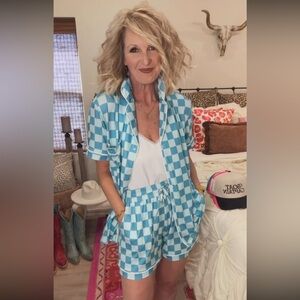 Blue Checkered Two-Piece Pajama Set